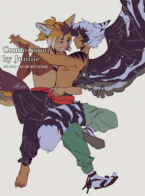 Flat colored Full body illustration commission for Mem & Unikeko